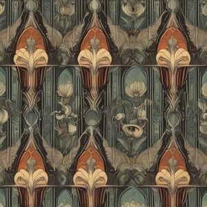 Vintage Floral Art Print in Orange and Green